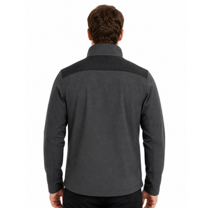 Veste softshell homme OEM gris foncé noir contrasté, col montant minimaliste, design bicolore, imperméable, fermeture éclair, poche poitrine. - Product Image 4