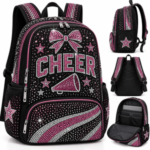 Sac à dos de cheerleading en strass pour filles, sac à dos scintillant en cristal avec nœud, étoile et mégaphone, multi-poches pour l'école - Product Image 4