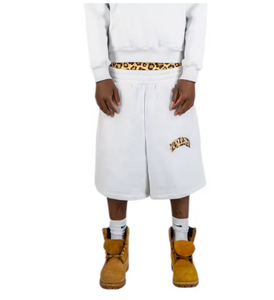 Shorts Bermuda Blancs pour Hommes avec Ceinture Léopard, Logo Brodé, Taille Élastique, Style Décontracté, Taille Mi-Haute, Tissu Coton - Product Image 1