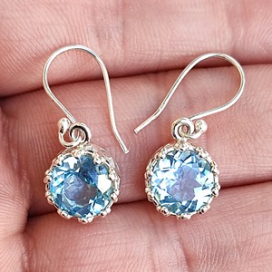 Pendientes redondos de topacio azul, plata de ley 925, joyería hecha a mano, regalo para mujer, pendientes hechos a mano, piedra de nacimiento de diciembre - Product Image 6