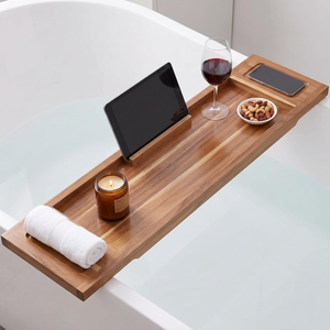 Rustic Style Acacia Wood Bathtub Tray Caddy Tray for Tub Spa Bathroom Organizer <b>Table</b> from Vietnam Factory - Product Image 1