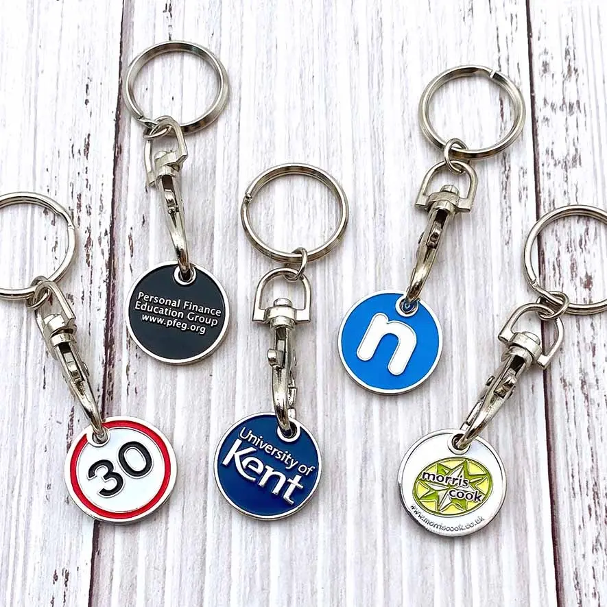 Biểu tượng tùy chỉnh kim loại Key siêu thị mua sắm giỏ hàng Chip Token Keyring