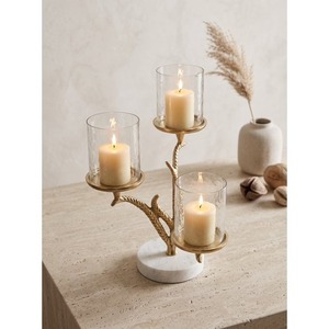 Candelabro Golden Branch con Base de Mármol y Tres Portavelas de Cristal para Decoración del Hogar - Product Image 5