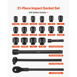 Set di chiavi a bussola a impatto da 19 mm a 32 mm, 21 pezzi, a 6 punte, a profilo ribassato, SAE da 1 5/8 pollici a 3 1/8 pollici - Product Image 3