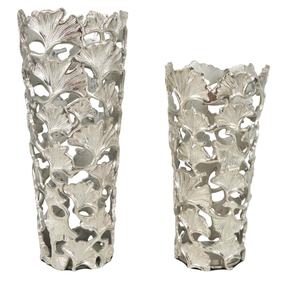 <b>Set</b> of 2 Leaf Design Silver Ware Aluminum Flower <b>Vases</b> and Pots Superior Quality Metal Handmade Fancy Flower <b>Vases</b> for Indoor - Product Image 4
