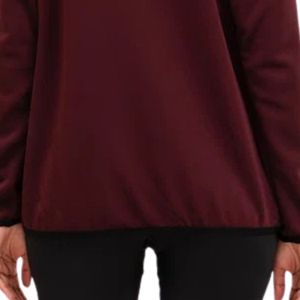 Women's <b>Burgundy</b> Tone Zip Track Jacket Stand Collar Long Sleeve Daily Sports Jacket Contrast Piping Side Pockets Lite Slim - Product Image 5