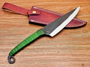 Cuchillo de Caza con Mango Verde, Hoja de Punta de Lanza, Borde Recto, Acero al Carbono de 0.6 mm de Grosor, Grado DIY - Product Image 4
