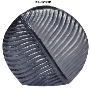 Handmade Metal Tabletop <b>Vase</b> Minimalist Design Black <b>Ribbed</b> Surface Decorative Centerpiece for Modern Interiors - Product Image 5