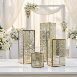 Manufacturers Brass Framed Mercury Glass Hurricane Candle Holders for Home & Weddings Decoration - Product Image 1