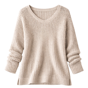 Suéter de punto de malla de lino para mujer, ligero, transpirable, de manga larga, jersey de verano, top informal a la moda - Product Image 1