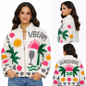 Boho Suzani Embroidered Quilted Knitted Velvet Eco-Friendly Breathable Reversible Bomber <b>Jacket</b> Cotton Soft Winter Coat - Product Image 2