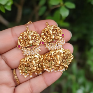 Ganesha Pearl Chandelier Drop Earrings-Ethnic Religious Studs for Party - Product Image 3