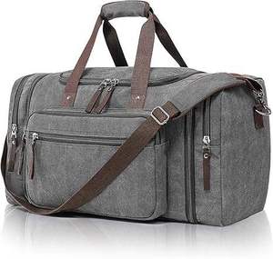 กระเป๋าเดินทางผ้าแคนวาสสไตล์เรโทร ความจุสูง สำหรับเดินทางค้างคืนหรือวันหยุดสุดสัปดาห์ พร้อมช่องซิปด้านข้างและระบบปิดซิปที่ปลอดภัย - Product Image 3