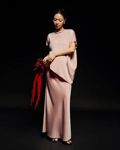 Conjunto de Dos Piezas para Mujer, Verano, Mezcla de Seda, Color Sólido, Asimétrico, Elegante, Corte Diagonal, Cuello Redondo, Manga Corta, Falda Informal y Camisa - Product Image 2