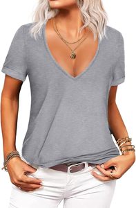 V-Neck T Shirts Quick Dry Basic Women's Protection Athletic Summer <b>Tops</b> Solid Knitted Plain Dyed - Product Image 2