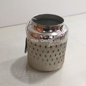 Contemporary Silver Metal <b>Lantern</b> with Cut Out Design Side Handle Stylish Tabletop <b>Tea</b> <b>Light</b> Holder for Indoor Outdoor Home - Product Image 6