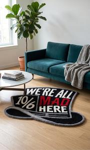 Alfombra Decorativa Moderna Única con Forma de Sombrero de Copa, Hecha a Mano con Lana, Antideslizante, con Patrón Geométrico en Negro, Blanco y Rojo - Product Image 3