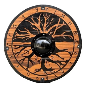 Bouclier Viking en bois fait main de qualité DIY Ahmad Fabric, 24 pouces, orange et noir, bouclier rond décoratif avec coupelle centrale en acier - Product Image 1