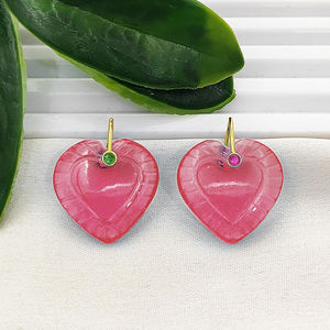 Colgante de Cuarzo Turmalina Rosa con Tallado de Corazón de 20mm, Amuleto de Cuarzo Turmalina Rosa en Forma de Corazón, Colgante Chapado en Oro, Proveedores de Joyería - Product Image 1