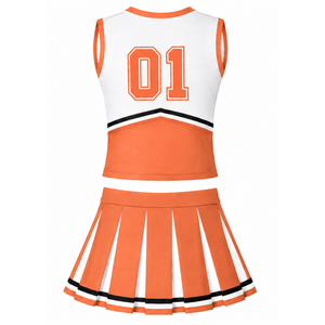 Ensemble d'uniforme de cheerleading orange, haut sans manches à col en V, jupe plissée, pour équipe sportive, performance de danse, entraînement, compétition - Product Image 2
