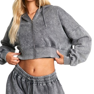 Sudadera con Capucha de Estilo Nuevo Personalizada para Mujer, Sudadera con Cierre y Costuras en Contraste, Corte Cuadrado, Informal, con Cierre, Estilo Waffle, Top Corto de Punto - Product Image 3