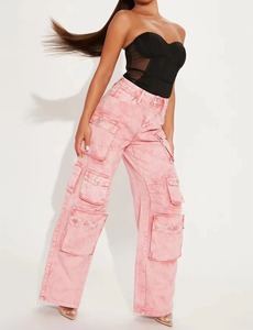 Pantalones Cargo Rosa Tie Dye de Cintura Alta, Pierna Ancha, Corte Holgado, Estilo Streetwear, Jeans de Algodón para Verano - Product Image 4