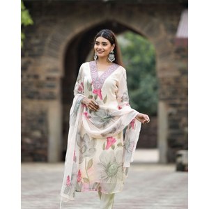 Magnifique ensemble élégant pour soirée, haut et bas avec dupatta, taille XL - Product Image 3