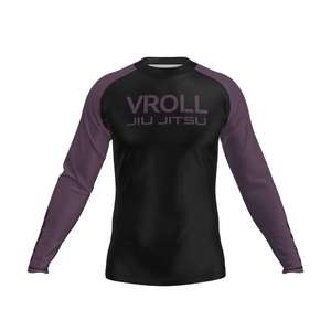 Camiseta de Compresión VROLL para Hombre, Manga Larga, Negra y Morada, para BJJ y MMA, de Secado Rápido, con Logotipo Estampado en la Parte Delantera - Product Image 1
