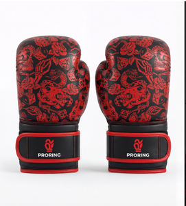 Guantes de Boxeo con Estampado de Calavera y Rosas Góticas, Negros y Rojos, de Cuero PU, para Muay Thai, Kickboxing, Entrenamiento y Sparring - Product Image 1