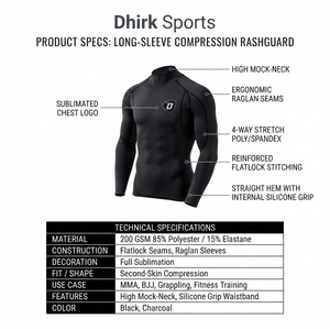 Men's Long Sleeve <b>Mock</b> <b>Neck</b> Compression Rash Guard-Polyester Spandex Base Layer for Gym Combat Sports & Workout OEM Custom Logo - Product Image 5