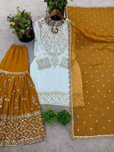 ชุดเสื้อผ้าปักลายอินเดียสำเร็จรูป ชารารา การารา เคอร์ตี ผ้าจอร์เจตต์ ชุดดีไซน์เนอร์ชาติพันธุ์ปากีสถาน ชุด 3 ชิ้น - Product Image 3