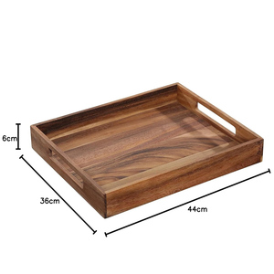 Bandeja Decorativa de Madera de Teca Sólida con Acabado Elegante y Diseño Rústico, con Asa, para Servir Té, Bocadillos, Desayuno, Uso en el Hogar, Cocina, Mesa de Centro - Product Image 2