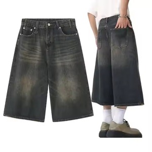 High Waist Wide Leg Washed <b>Denim</b> Shorts Men's Casual Summer Loose Straight Mid-length Pants Breathable Cotton Fabric - Product Image 6