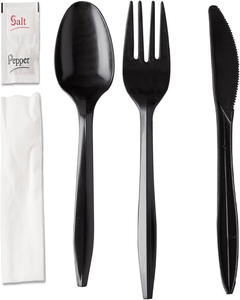 Eco-Friendly Biodegradable Disposable <b>Plastic</b> Cutlery Sets-Knife Fork Spoon Napkin Salt Pepper Individually <b>Wrapped</b> PP/PS Party - Product Image 3