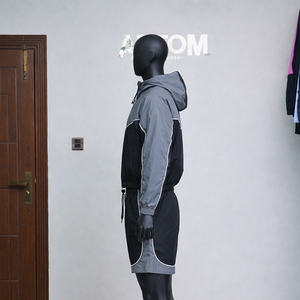 High Quality Custom <b>Men's</b> Solid Casual Windbreaker Lightweight Breathable Hooded Zip <b>Jacket</b> and Shorts Sportswear Set - Product Image 4