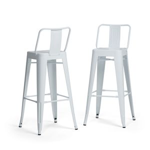 Rayne 30\" White Metal Bar <b>Stool</b> Set of 2 Elegant <b>Dining</b> Chairs - Product Image 1