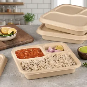 Top Rated Modern <b>Pulp</b> Moulded Disposable 3CP Meal Tray Lid Premium Bagasse Food Container Oceanic Global for Commercial Food - Product Image 2