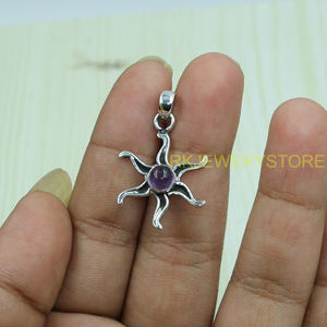 Collier pendentif soleil en argent sterling 925 avec améthyste ronde, bijoux bohèmes faits à la main, vente en gros, pendentif charme pour femme - Product Image 4