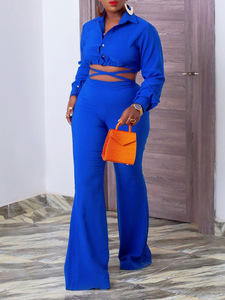 Ensemble de robe de bureau 2 pièces pour femmes grandes tailles, manches courtes, couleur unie, avec détails boutonnés, tissu respirant en spandex/polyester, vente en gros - Product Image 3