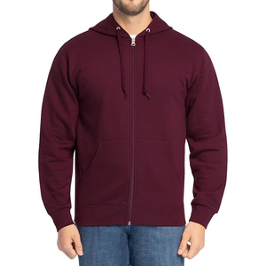 Sudadera con capucha para hombre, color granate, con cremallera completa, ajuste regular, informal, de forro polar, color liso, con bolsillo frontal, de algodón tejido, para otoño - Product Image 1
