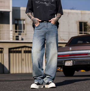 Jeans vintage streetwear pour homme, denim tricoté respirant, délavé, déchiré, coupe mi-haute, toutes saisons, décontracté, polyester/coton - Product Image 3