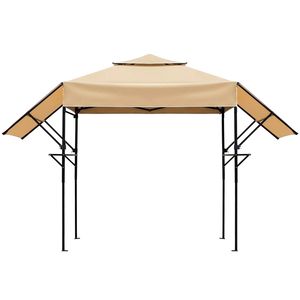 Gazebo grigliatore a doppio tetto color kaki 3.3x12.5FT con telaio pieghevole verniciato a polvere nero e tende parasole per tettoia barbecue villa - Product Image 1