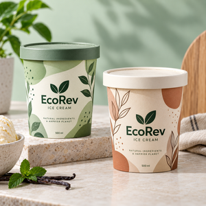 Vasos para Helado EcoRev de 500 ml, Compostables, de Papel de Una Sola Pared, con Diseño de Hojas Impresas Digitalmente, Aptos para Alimentos - Product Image 4