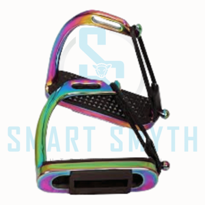 Estribos de Seguridad para Montar a Caballo Rainbow Gloss Fillis Peacock, de Acero Inoxidable con Revestimientos de Goma Negra - Product Image 4