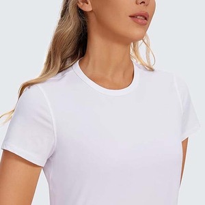 Camiseta Corta Blanca para Mujer, Cuello Redondo, Tejido de Punto, Secado Rápido, Color Sólido, Informal, para Primavera/Verano, Corte Regular - Product Image 6