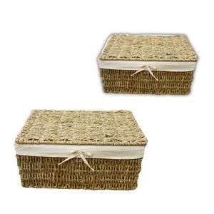 Wicker SEAGRASS <b>STORAGE</b> <b>BASKET</b> with Lid <b>Rectangle</b> Gift Box <b>Basket</b> Set of 3 - Product Image 1