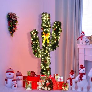 Árbol de Navidad con Luces LED y Adornos de Bolas, 5/6/7 Pies, Cactus Artificial de PVC, Decoración Navideña Única - Product Image 4