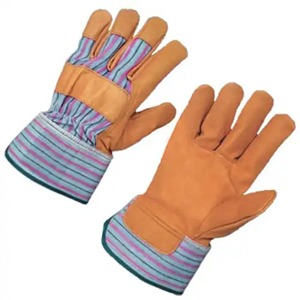 Guantes de Trabajo de Cuero Completos con Puño a Rayas Naranjas, Protección Unisex para Exteriores en Todas las Estaciones - Product Image 6