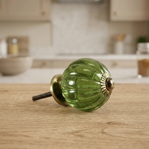 Green Crystal Round Cabinet <b>Knob</b> with <b>Brass</b> Base Modern Style Beads Art CRK 101 for Kitchen Drawer Door Handle - Product Image 4