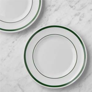 Assiette de Présentation Métallique Moderne de Qualité Hôtelière, Écologique, Blanche avec Bordure Verte, Durable, pour Mariages et Fêtes - Product Image 2